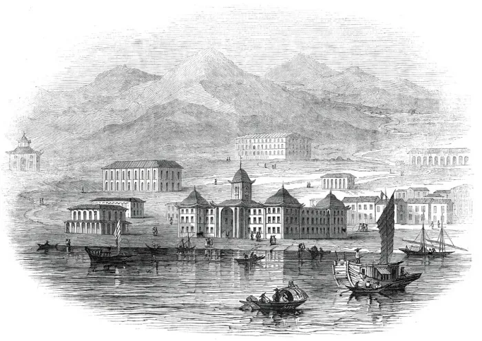 Framed Print : Victoria Barracks, Hong Kong - from a sketch by a correspondent, 1845. Creator: Unknown Framed Print : Victoria Barracks, Hong Kong - from a sketch by a correspondent, 1845. Creator: Unknown