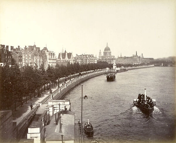 Victoria Embankment, showing Temple Gardens and St Pauls Cathedral, London, 1887