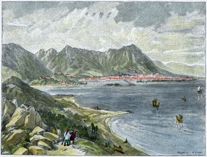 Framed Print : Victoria, Hong Kong, from the Chinese mainland, c1890 Framed Print : Victoria, Hong Kong, from the Chinese mainland, c1890
