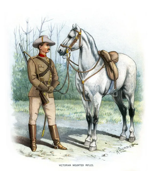 Framed Print : Victorian Mounted Rifles, c1890. Artist: H Bunnett Framed Print : Victorian Mounted Rifles, c1890. Artist: H Bunnett