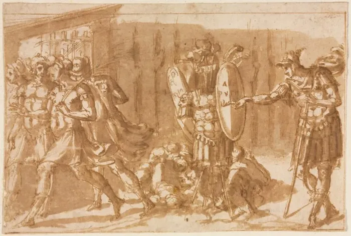 Framed Print : Victorious Soldiers with Trophy, 1550s. Creator: Pellegrino Tibaldi (Italian, 1527-1596) Framed Print : Victorious Soldiers with Trophy, 1550s. Creator: Pellegrino Tibaldi (Italian, 1527-1596)