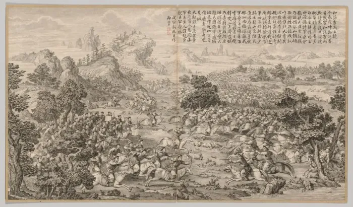 Framed Print : Victory at Heluo Heshi: from Battle Scenes of the Quelling of Rebellions... c. 1765-1774 Framed Print : Victory at Heluo Heshi: from Battle Scenes of the Quelling of Rebellions... c. 1765-1774