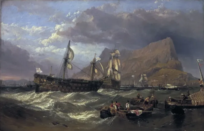 Framed Print : The Victory towed into Gibraltar, 1854. Artist: Clarkson Stanfield Framed Print : The Victory towed into Gibraltar, 1854. Artist: Clarkson Stanfield