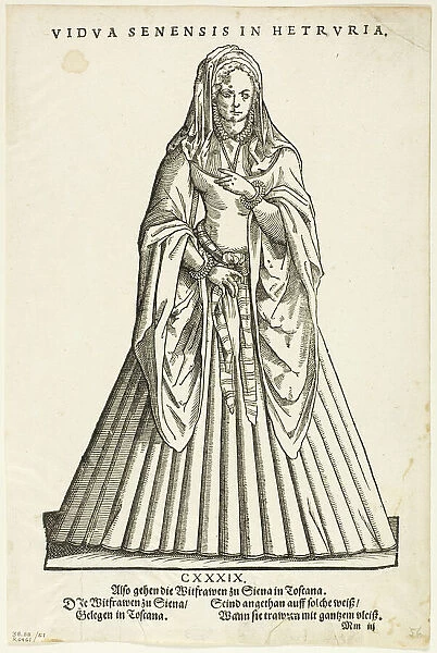 Vidua Senensis in Hetruria (Widow of Siena in Tuscany) from H. Weigel's Trachtenbuch...1937. Creators: Jost Ammon, Max Geisberg, Hans Weigel