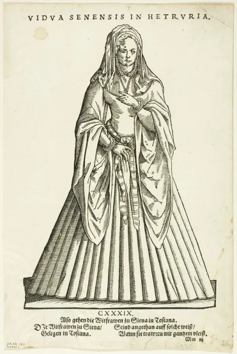 Framed Print : Vidua Senensis in Hetruria (Widow of Siena in Tuscany) from H. Weigels Trachtenbuch... 1937. Creators: Jost Ammon, Max Geisberg, Hans Weigel Framed Print : Vidua Senensis in Hetruria (Widow of Siena in Tuscany) from H. Weigels Trachtenbuch... 1937. Creators: Jost Ammon, Max Geisberg, Hans Weigel