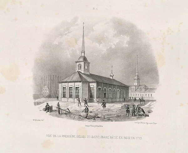 Vief of the first first St. Isaacs Church in 1710 (From: The Construction of the Saint Isaacs Cathedral), 1845. Artist: Montferrand, Auguste, de (1786-1858)