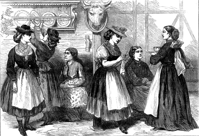 Framed Print : The Vienna Exhibition: in the Styrian Alpine Hut; in the Austrian Dairy, 1873. Creator: Unknown Framed Print : The Vienna Exhibition: in the Styrian Alpine Hut; in the Austrian Dairy, 1873. Creator: Unknown
