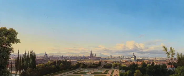 Framed Print : Vienna seen from the Belvedere Gardens, Mid of the 19th cen. Creator: Hintze, Johann Heinrich (1800-1861) Framed Print : Vienna seen from the Belvedere Gardens, Mid of the 19th cen. Creator: Hintze, Johann Heinrich (1800-1861)