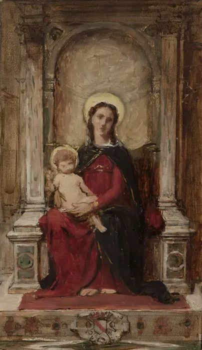 Framed Print : Vierge à l'Enfant, esquisse pour un tableau d'autel destiné à la chapelle des ducs de... c.1876. Creator: Franois Alfred Delobbe Framed Print : Vierge à l'Enfant, esquisse pour un tableau d'autel destiné à la chapelle des ducs de... c.1876. Creator: Franois Alfred Delobbe