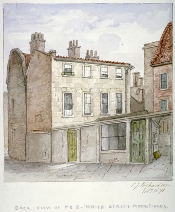 Framed Print : Back view of no 8, White Street, Moorfields, City of London, 1871 Framed Print : Back view of no 8, White Street, Moorfields, City of London, 1871