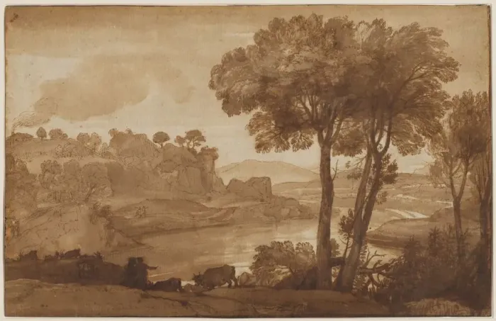 Framed Print : View of the Acqua Acetosa (recto); David and Goliath (verso), c. 1645. Creator: Claude Lorrain Framed Print : View of the Acqua Acetosa (recto); David and Goliath (verso), c. 1645. Creator: Claude Lorrain
