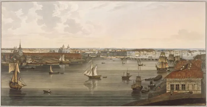 Framed Print : View to the Admiralty, old St Isaacs Cathedral, English embankment and Academy of Sciences from Vas Artist: Atkinson, John Augustus (1775-1831) Framed Print : View to the Admiralty, old St Isaacs Cathedral, English embankment and Academy of Sciences from Vas Artist: Atkinson, John Augustus (1775-1831)