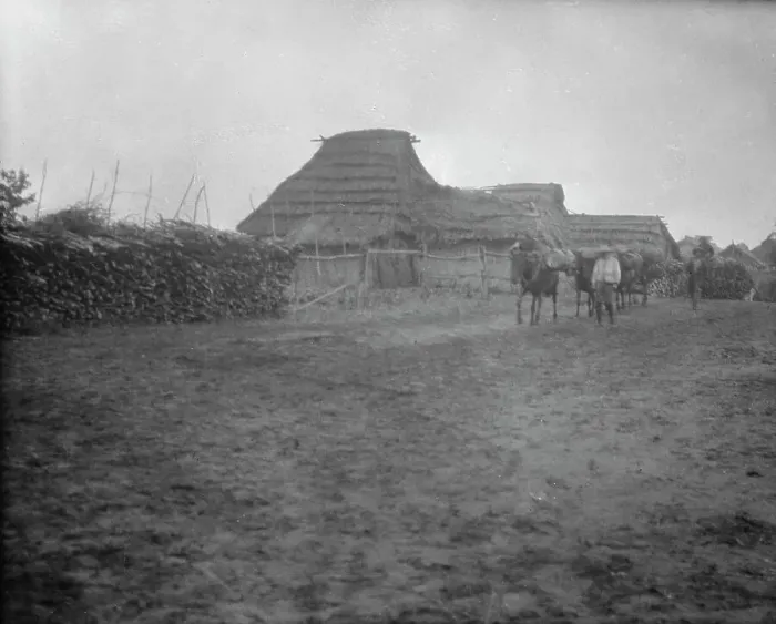 Framed Print : View of Ainu village, 1908. Creator: Arnold Genthe Framed Print : View of Ainu village, 1908. Creator: Arnold Genthe