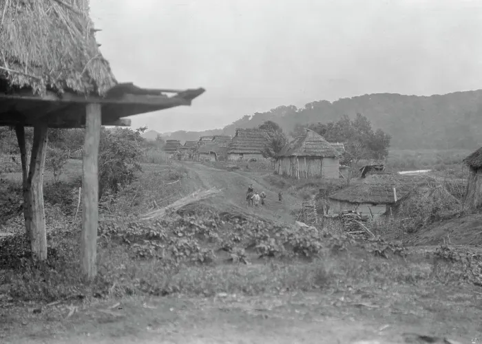 Framed Print : View of Ainu village, 1908. Creator: Arnold Genthe Framed Print : View of Ainu village, 1908. Creator: Arnold Genthe