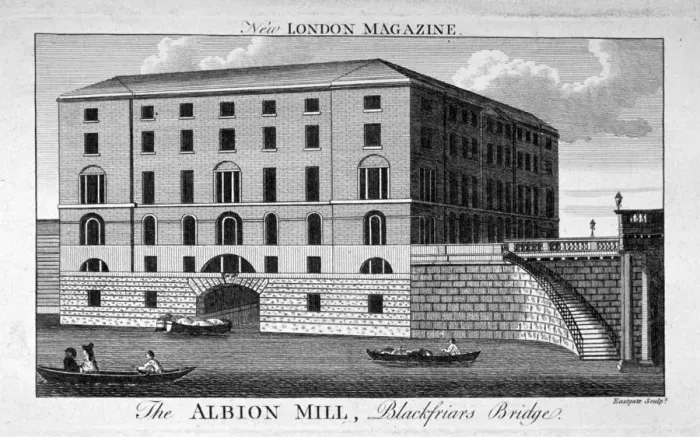 Framed Print : View of Albion Mill, Southwark, from the Thames, c1790. Artist: Eastgate Framed Print : View of Albion Mill, Southwark, from the Thames, c1790. Artist: Eastgate