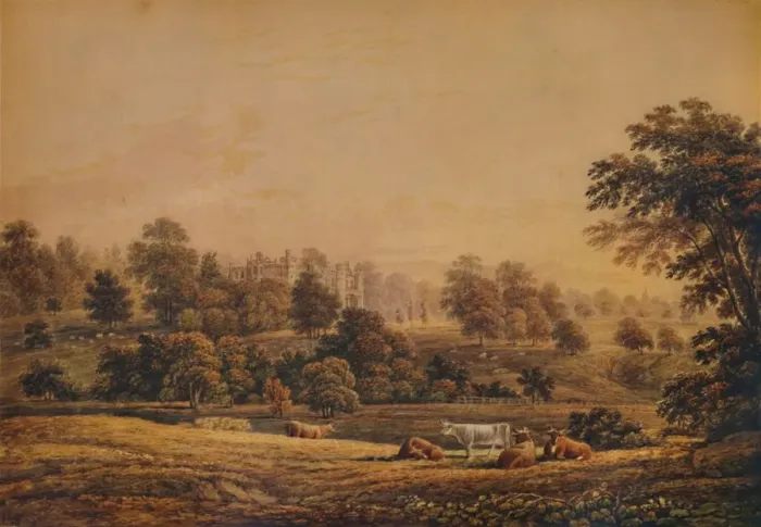 Framed Print : View of Aldenham Abbey: Hertfordshire, 18th-19th century, (1935). Artist: John Glover Framed Print : View of Aldenham Abbey: Hertfordshire, 18th-19th century, (1935). Artist: John Glover