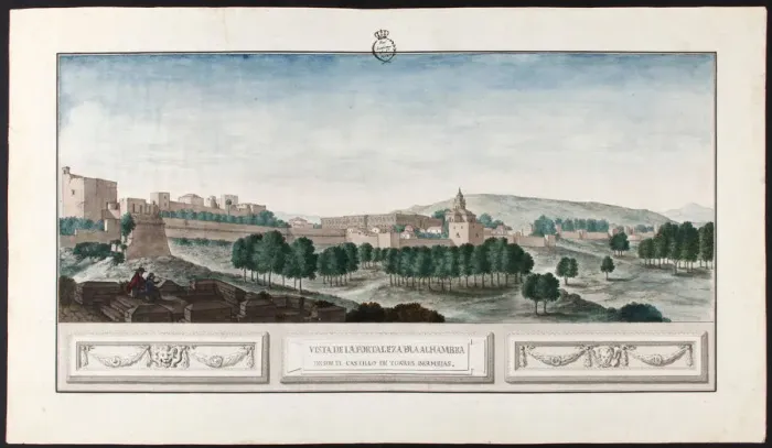 Framed Print : View of the Alhambra in Granada. Artist: Hermosilla, Jose de (1715-1776) Framed Print : View of the Alhambra in Granada. Artist: Hermosilla, Jose de (1715-1776)