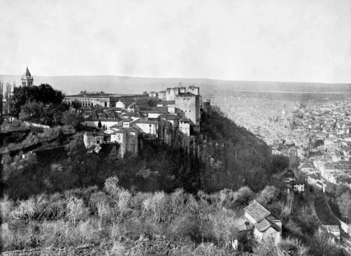 Framed Print : View of the Alhambra, Granada, Spain, 1893. Artist: John L Stoddard Framed Print : View of the Alhambra, Granada, Spain, 1893. Artist: John L Stoddard