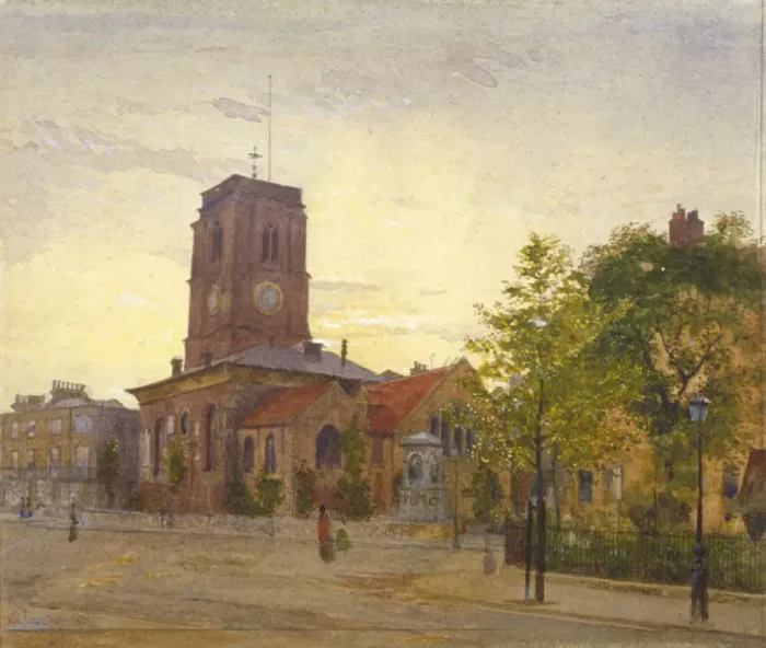 Framed Print : View of All Saints Church, Chelsea, London, 1880. Artist: John Crowther Framed Print : View of All Saints Church, Chelsea, London, 1880. Artist: John Crowther