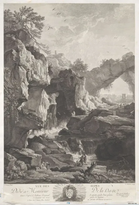 Framed Print : View of the Alpes, 1760. Creator: Jean Ouvrier Framed Print : View of the Alpes, 1760. Creator: Jean Ouvrier