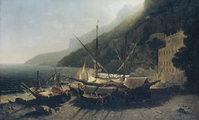 Framed Print : View at Amalfi, Bay of Salerno, 1857. Creator: George Loring Brown Framed Print : View at Amalfi, Bay of Salerno, 1857. Creator: George Loring Brown