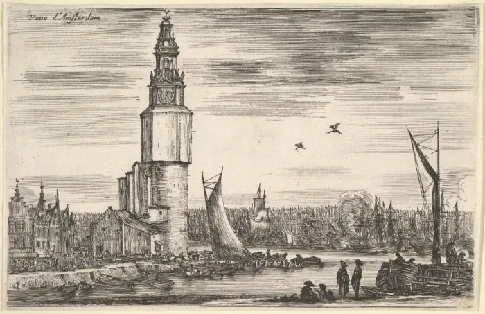 Framed Print : View of Amsterdam (Vue d Amsterdam), a tower and houses to left Framed Print : View of Amsterdam (Vue d Amsterdam), a tower and houses to left