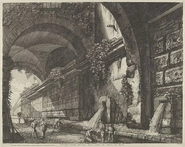 View of the ancient aquaduct and fountains situated near the Chiavica del Bufalo in Rome, ... 1822. Creator: Luigi Rossini