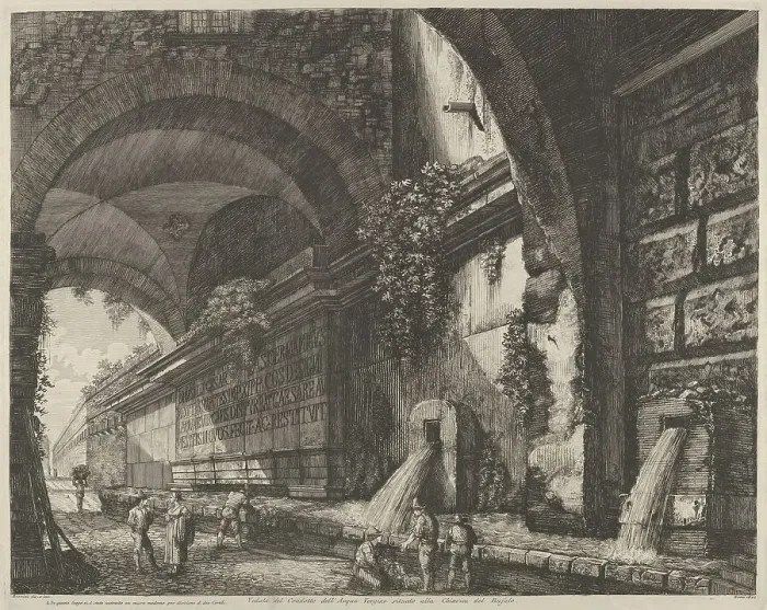 Framed Print : View of the ancient aquaduct and fountains situated near the Chiavica del Bufalo in Rome... 1822. Creator: Luigi Rossini Framed Print : View of the ancient aquaduct and fountains situated near the Chiavica del Bufalo in Rome... 1822. Creator: Luigi Rossini