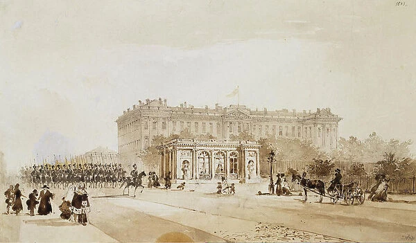 View of the Anichkov Palace in St Petersburg, 1843. Artist: Weiss, Johann Baptist (1812-1879)