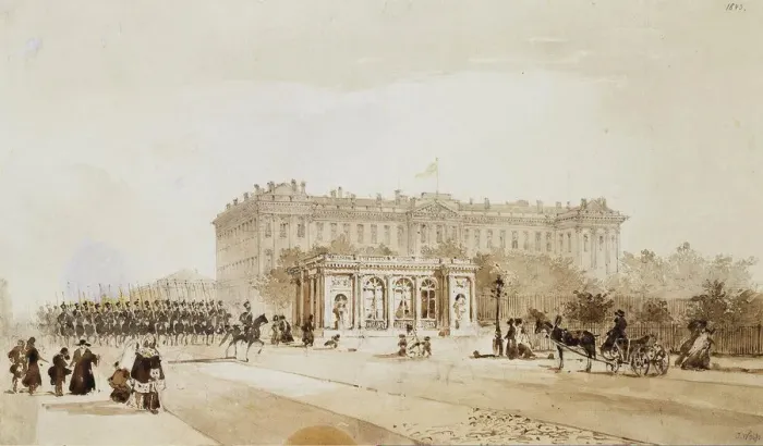 Framed Print : View of the Anichkov Palace in St Petersburg, 1843. Artist: Weiss, Johann Baptist (1812-1879) Framed Print : View of the Anichkov Palace in St Petersburg, 1843. Artist: Weiss, Johann Baptist (1812-1879)