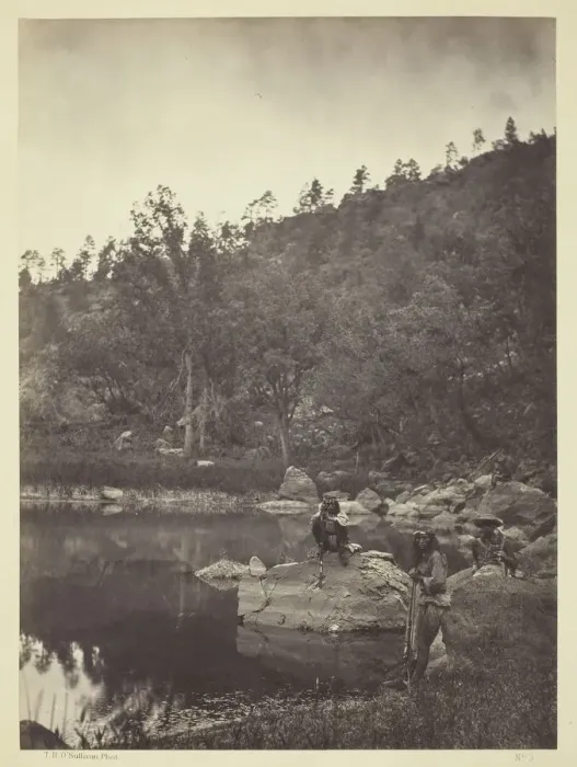 Framed Print : View on Apache Lake, Sierra Blanca Range, Arizona, Two Apache Scouts in the Foreground Framed Print : View on Apache Lake, Sierra Blanca Range, Arizona, Two Apache Scouts in the Foreground