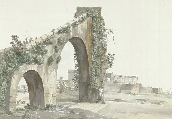 View of Aqueduct and the city of Taranto, 1778. Creator: Louis Ducros