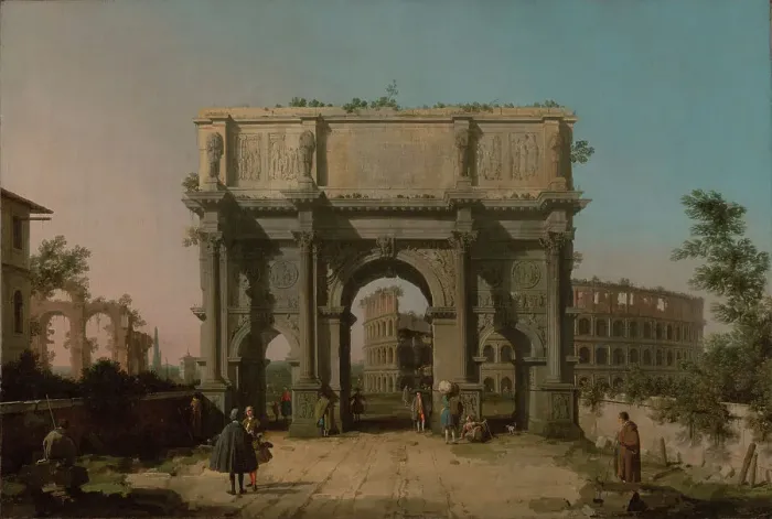 Framed Print : View of the Arch of Constantine with the Colosseum, 1742-1745. Creator: Canaletto Framed Print : View of the Arch of Constantine with the Colosseum, 1742-1745. Creator: Canaletto