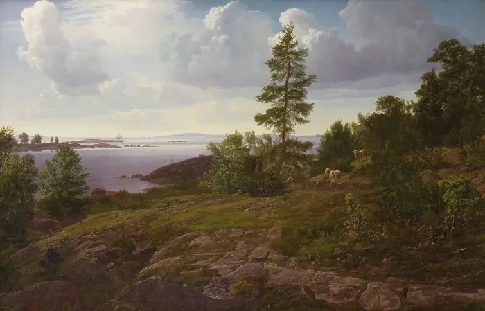 Framed Print : View of the archipelago at Elleholm, Blekinge, 1854. Creator: Godtfred Rump Framed Print : View of the archipelago at Elleholm, Blekinge, 1854. Creator: Godtfred Rump