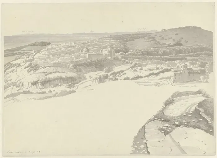 Framed Print : View of Ariccia from Genzano, c.1810. Creator: Josephus Augustus Knip Framed Print : View of Ariccia from Genzano, c.1810. Creator: Josephus Augustus Knip