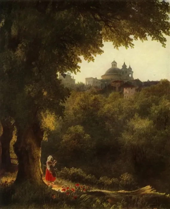 Framed Print : View of Arricio near Rome, 1830s, (1965). Creator: Mikhail Lebedev Framed Print : View of Arricio near Rome, 1830s, (1965). Creator: Mikhail Lebedev