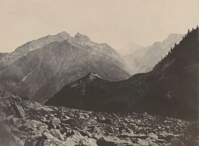 Framed Print : View of the Arruns Pass and Peak from the Pont de Soube, 1852. Creator: John Stewart Framed Print : View of the Arruns Pass and Peak from the Pont de Soube, 1852. Creator: John Stewart