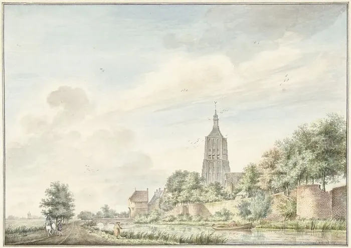 Framed Print : View of Asperen with the city walls and the church tower, 1745-1795. Creator: Jacobus Versteegen Framed Print : View of Asperen with the city walls and the church tower, 1745-1795. Creator: Jacobus Versteegen