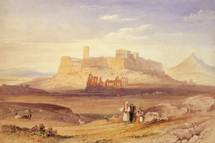 Framed Print : View of Athens with the Acropolis and the Odeon of Herodes Atticus, First quarter of 19th cen Artist: Purser, William (1789-1852) Framed Print : View of Athens with the Acropolis and the Odeon of Herodes Atticus, First quarter of 19th cen Artist: Purser, William (1789-1852)