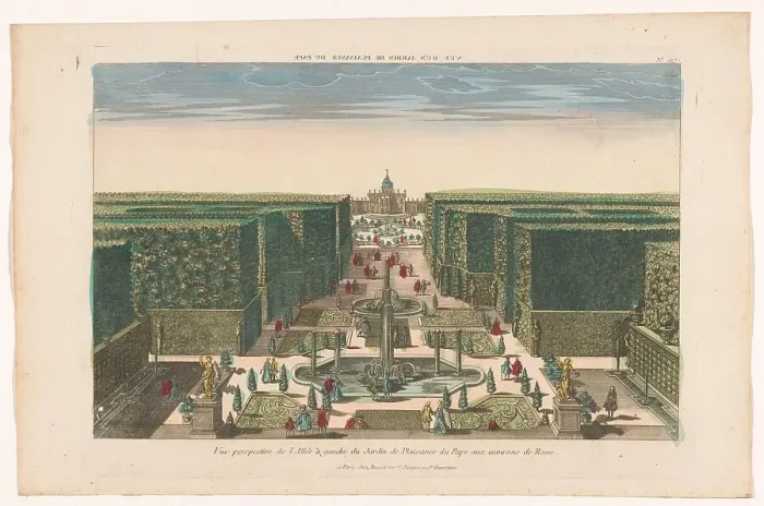 Framed Print : View of an avenue in the Vatican Gardens in the vicinity of the city of Rome, 1700-1799. Creator: Anon Framed Print : View of an avenue in the Vatican Gardens in the vicinity of the city of Rome, 1700-1799. Creator: Anon