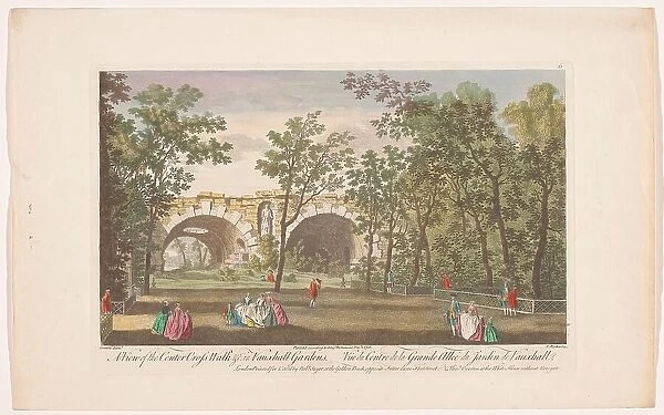 View of an avenue in Vauxhall Gardens in London, 1751. Creator: Edward Rooker