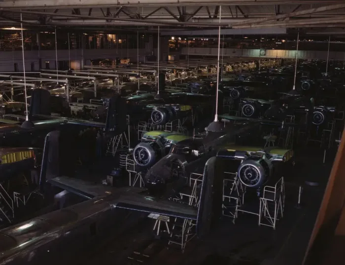 Framed Print : View of the B-25 final assembly line at North American Aviations Inglewood, California, plant, 1942 Creator: Alfred T Palmer Framed Print : View of the B-25 final assembly line at North American Aviations Inglewood, California, plant, 1942 Creator: Alfred T Palmer