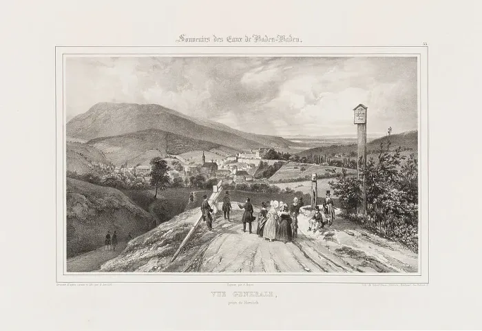 Framed Print : View of Baden-Baden, c. 1840. Creator: Jacottet, Jean (1806-1880) Framed Print : View of Baden-Baden, c. 1840. Creator: Jacottet, Jean (1806-1880)