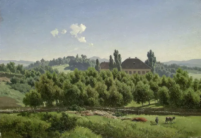 Framed Print : View of Bakke's Estate in Pilestredet in Oslo, 1850. Creator: Joachim Frich Framed Print : View of Bakke's Estate in Pilestredet in Oslo, 1850. Creator: Joachim Frich