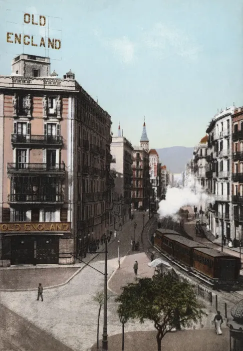 Framed Print : View of Balmes Street, Barcelona, at the end of 19th century, color postcard Framed Print : View of Balmes Street, Barcelona, at the end of 19th century, color postcard