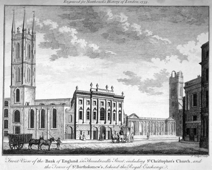 Framed Print : Front view of the Bank of England, City of London, 1773. Artist Framed Print : Front view of the Bank of England, City of London, 1773. Artist