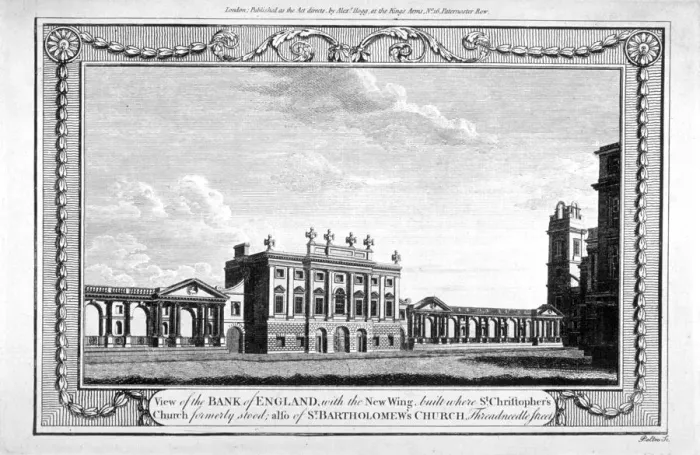 Framed Print : View of the Bank of England showing the new wing, 1790. Artist: John Peltro Framed Print : View of the Bank of England showing the new wing, 1790. Artist: John Peltro