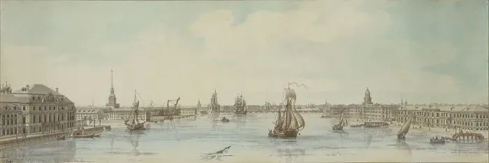 Framed Print : View of the banks of the river Neva between the Winter Palace and the Academy of Sciences. Artist: Lespinasse, Louis-Nicolas de (1734-1808) Framed Print : View of the banks of the river Neva between the Winter Palace and the Academy of Sciences. Artist: Lespinasse, Louis-Nicolas de (1734-1808)