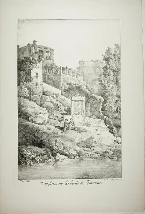 Framed Print : View From the Banks of the Teverone, 1817. Creator: Claude Thiénon Framed Print : View From the Banks of the Teverone, 1817. Creator: Claude Thiénon