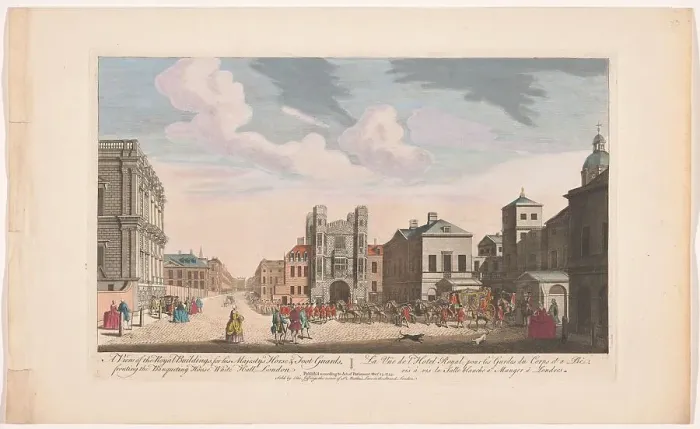 Framed Print : View of the Banqueting House and Horse Guards Building in London, 1753. Creator: Unknown Framed Print : View of the Banqueting House and Horse Guards Building in London, 1753. Creator: Unknown